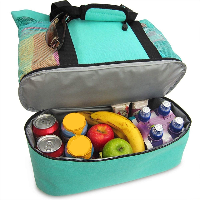 Mesh Beach tote bag with cooler bag